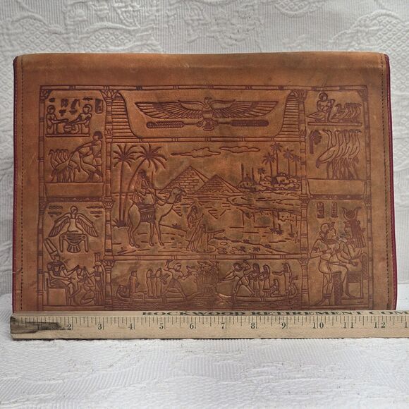 Egyptian Handmade Vintage Leather Bifold Organizer Document Holder Boho Business - Picture 9 of 11